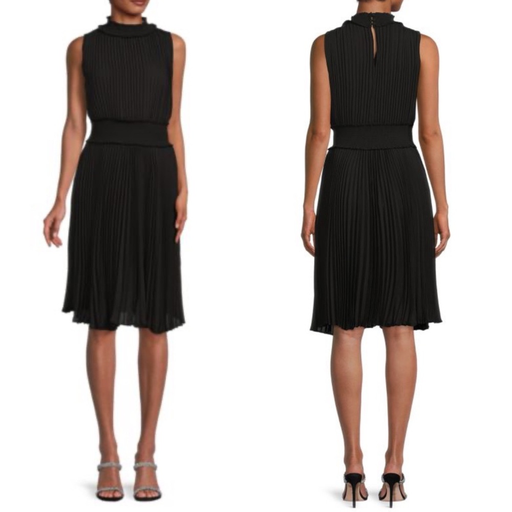 Nanette Lepore Plisse Womens Sleeveless Dress‎ Sz 4 Pull On Black Pleated Lined